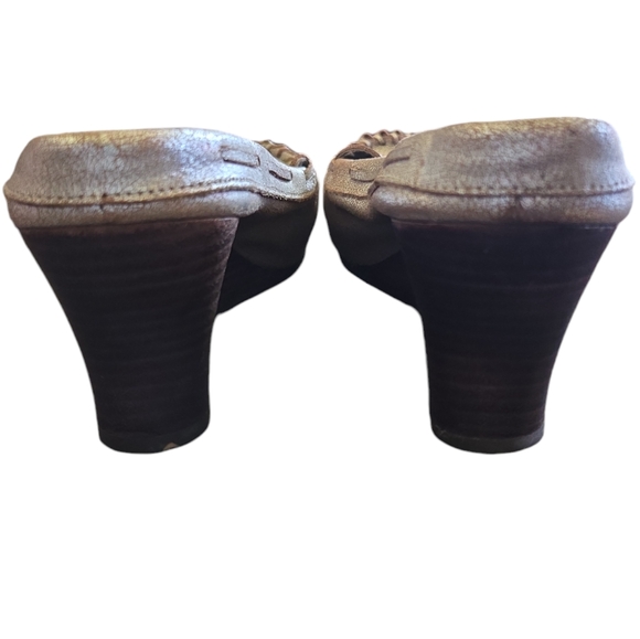 SAM EDELMAN LEATHER WOOD WEDGE MULE MOCCASINS IN DISTRESSED SILVER SIZE 9.5M - Picture 4 of 6